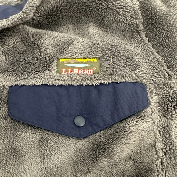 LL Bean Medium Gray Blue Sherpa Popover 1/2 Button Outerwear Fleece Fuzzy - Picture 11 of 13